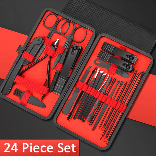 7/10/12/18/20/24PCS Set Professional Set Kits Stainless Steel Fingernail Toenail Clippers Set with Leather Portable