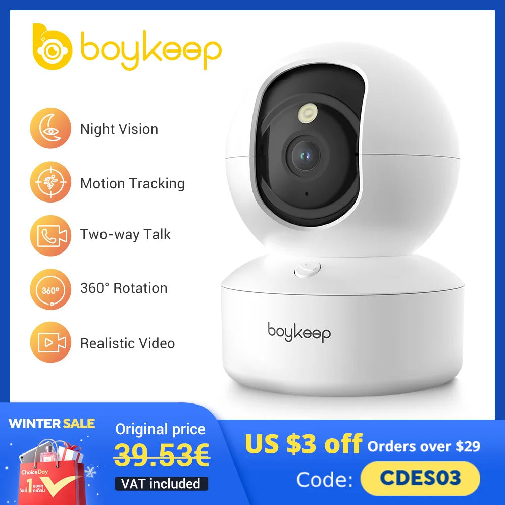 BoyKeep 3MP 5G/2.4GHz WiFi Indoor Home Security IP Smart Baby Monitor Camera Automatic Tracking 24/7 Video Surveillance Camera