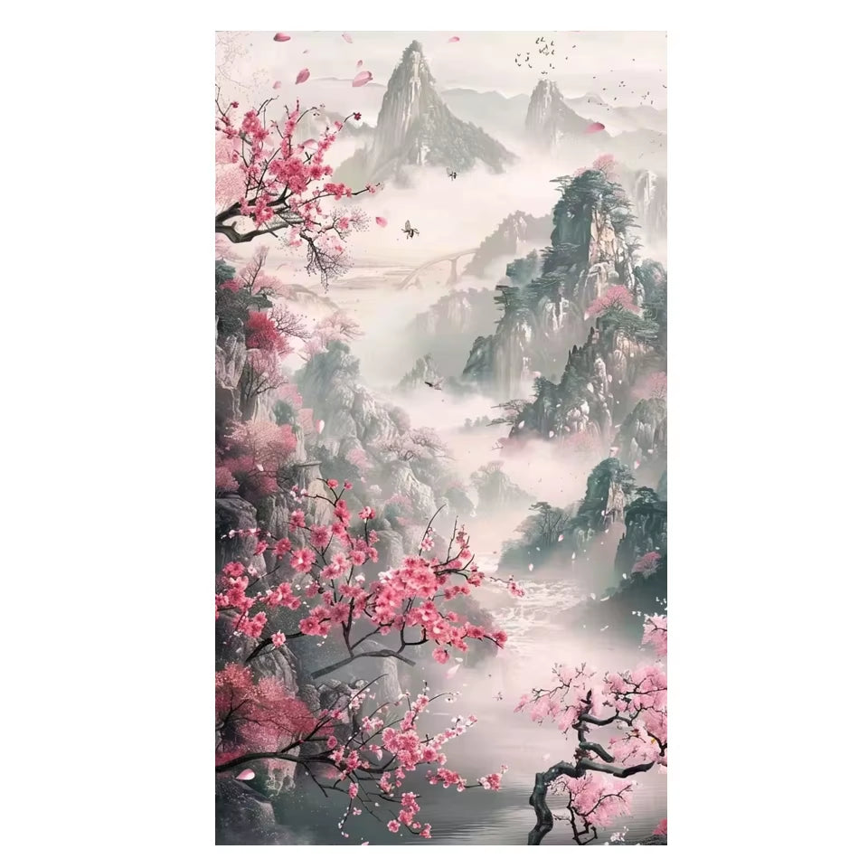 Diy Diamond Painting Large Size Sakura Valley Scenery Full Rhinestones Mosaic Embroidery Sale Cross Stitch Kits Home Wall Decor