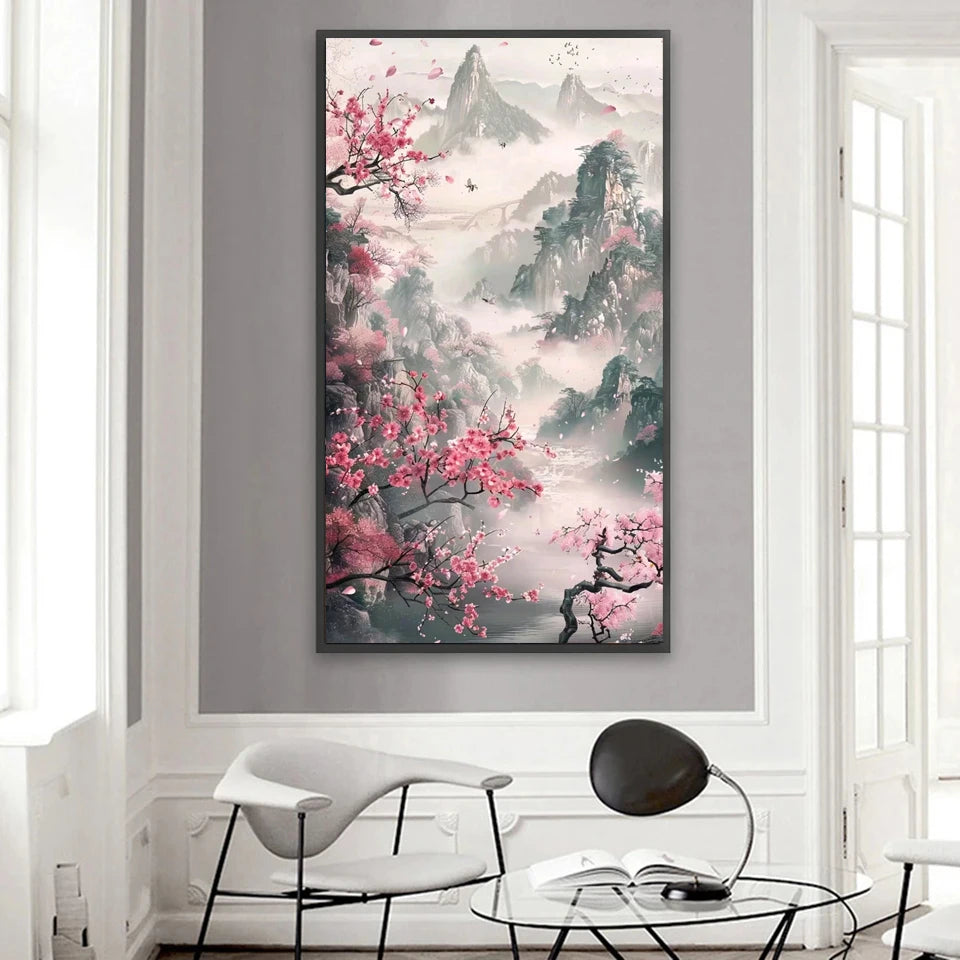 Diy Diamond Painting Large Size Sakura Valley Scenery Full Rhinestones Mosaic Embroidery Sale Cross Stitch Kits Home Wall Decor