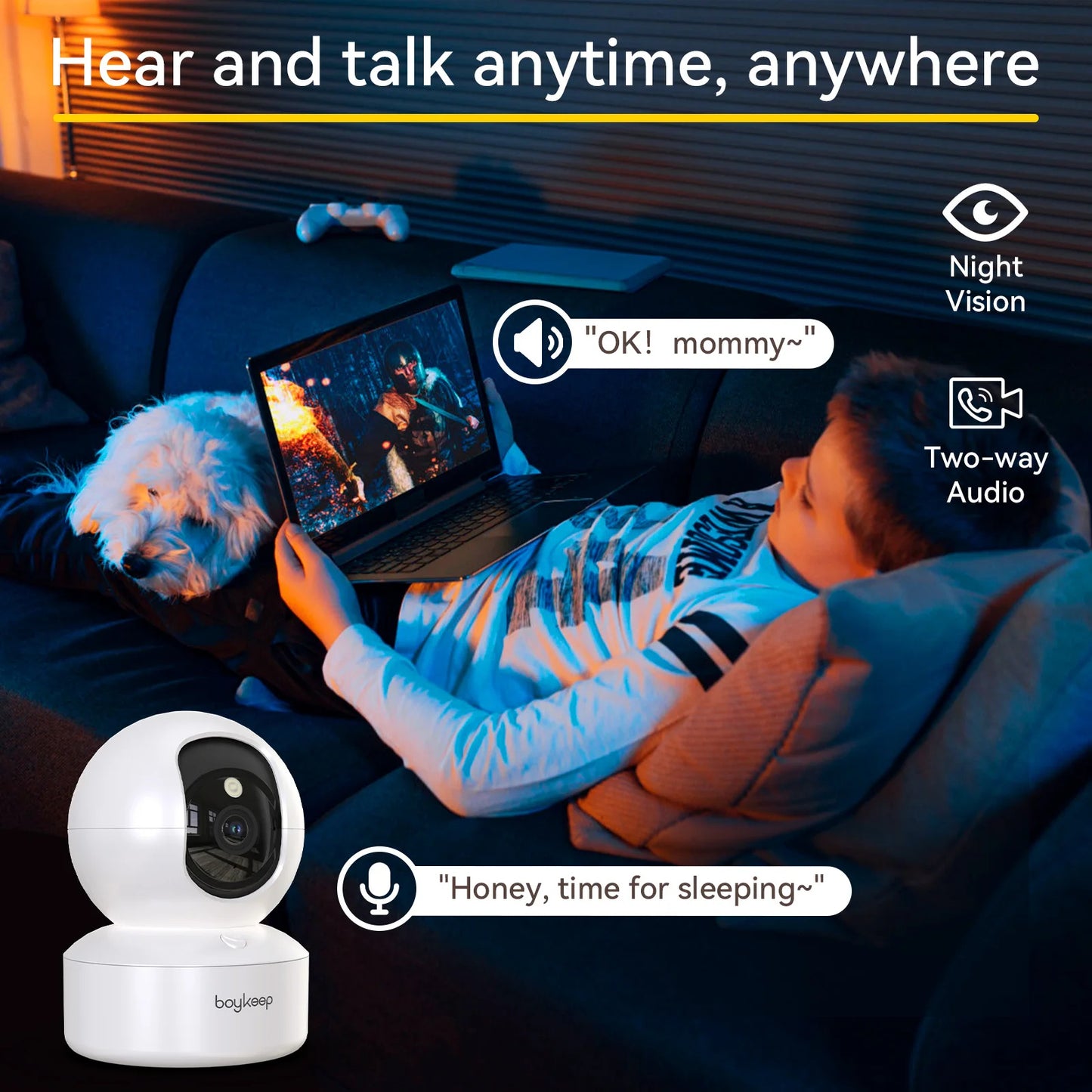 BoyKeep 3MP 5G/2.4GHz WiFi Indoor Home Security IP Smart Baby Monitor Camera Automatic Tracking 24/7 Video Surveillance Camera