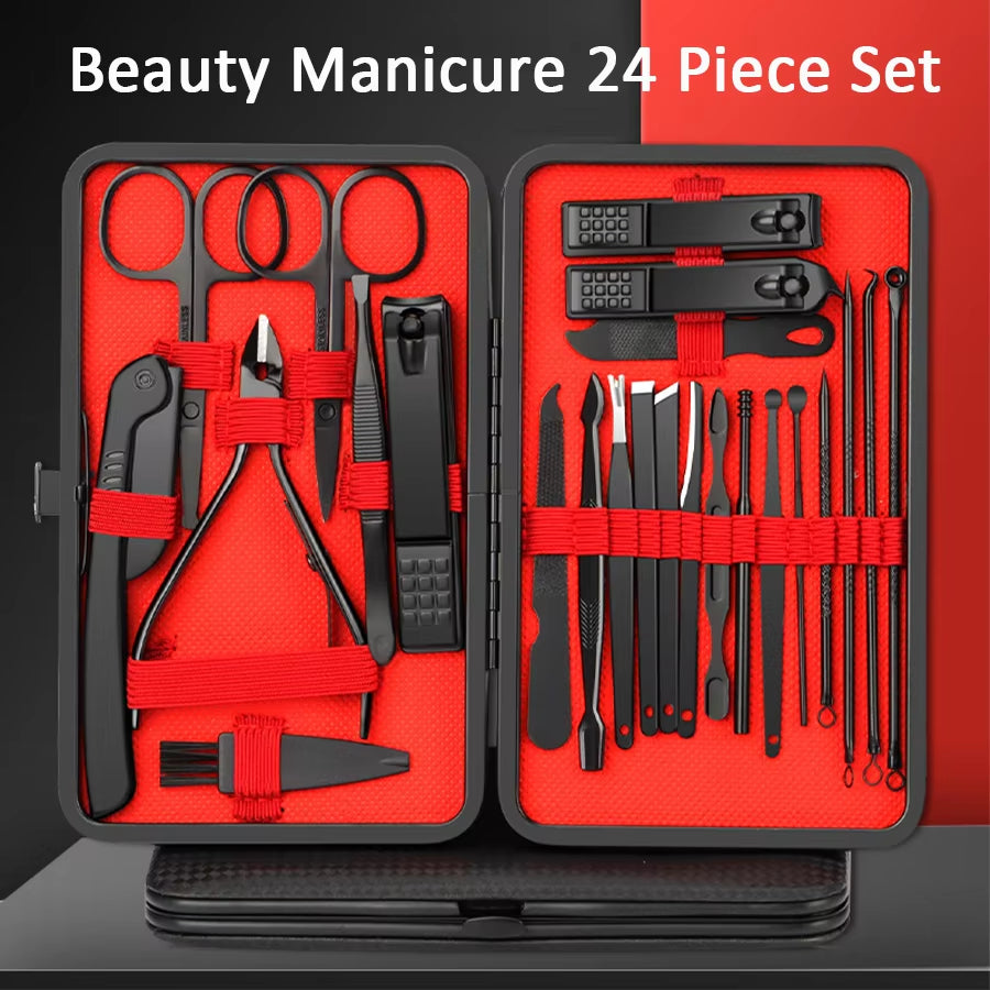 7/10/12/18/20/24PCS Set Professional Set Kits Stainless Steel Fingernail Toenail Clippers Set with Leather Portable