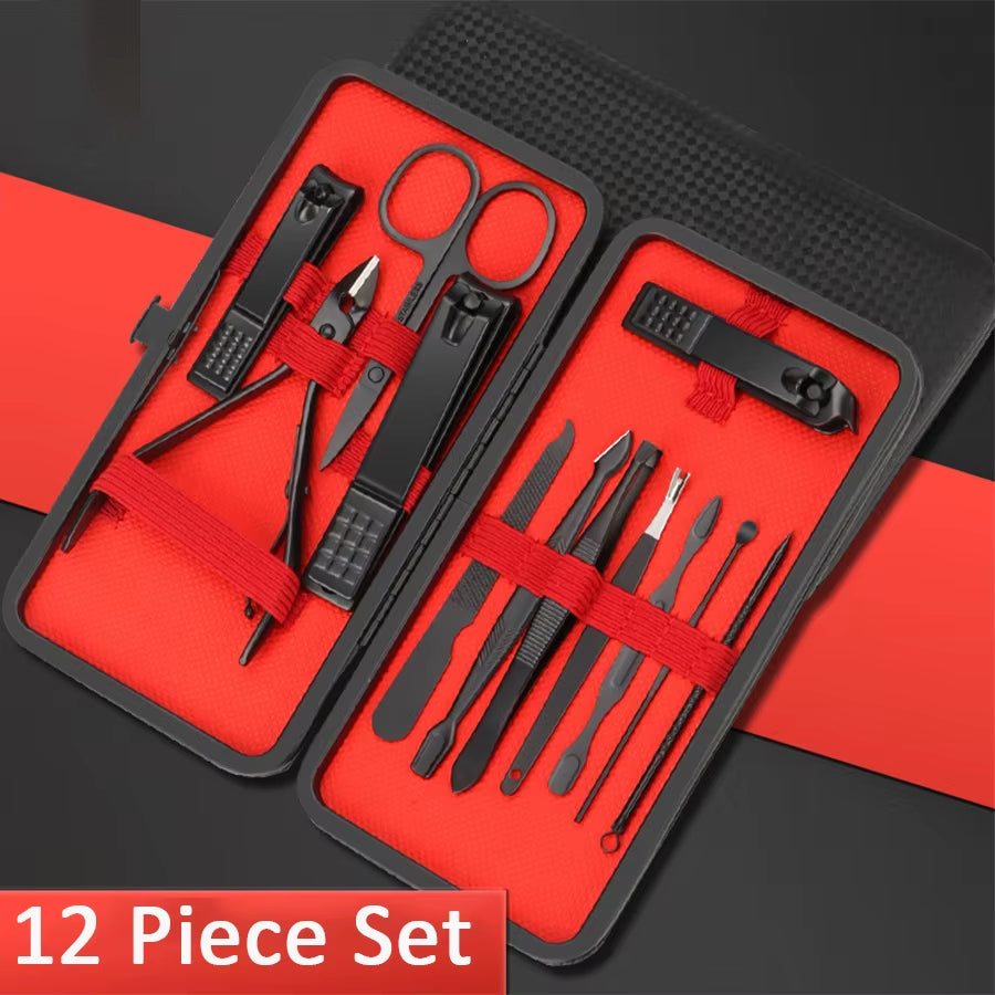 7/10/12/18/20/24PCS Set Professional Set Kits Stainless Steel Fingernail Toenail Clippers Set with Leather Portable